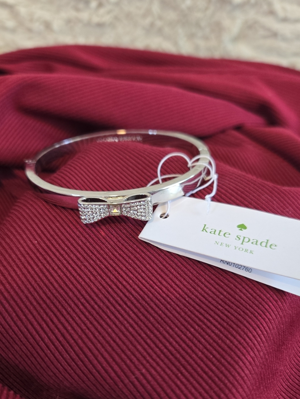 kate spade Silver Bow Crystal Bangle Bracelet - Silver
